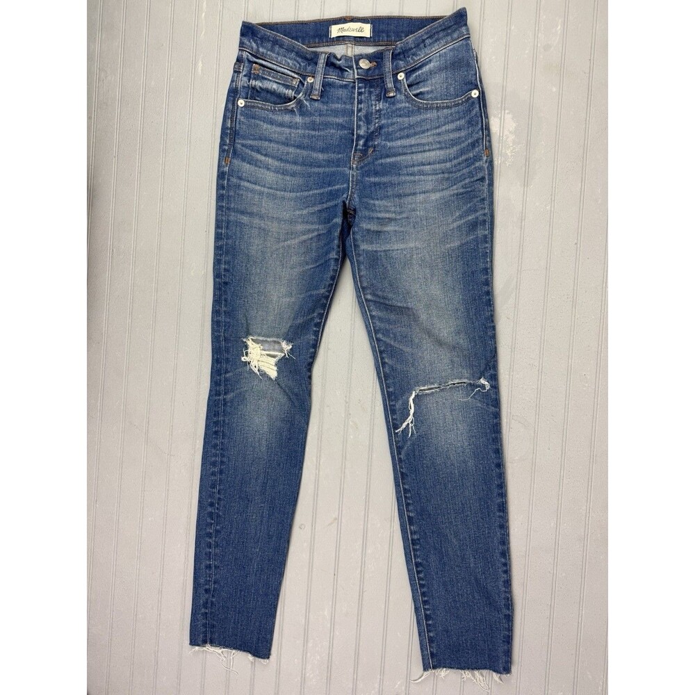 Madewell Size 25 Womens Jeans 9" Hi Riser Skinny Skinny Crop Distress Raw Hem